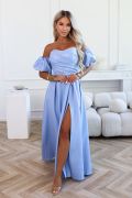 Blue maxi dress for wedding with buffets and slit - Alessia