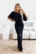 A black maxi dress that conceals imperfections, featuring a floral print and ruffles – Soraya