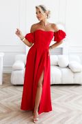 Czerwona rozkloszowana sukienka maxi z bufiastymi rękawkami – Alessia