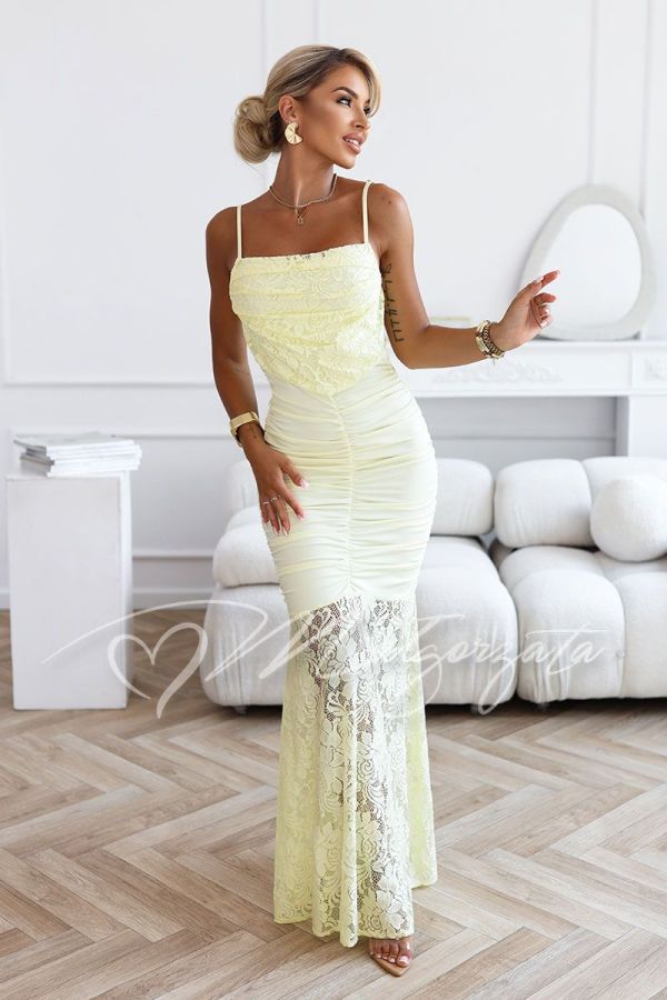 Yellow maxi dress with lace and ruffles – Nerina