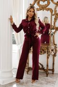 An elegant burgundy jumpsuit with a belt and wide legs – Agnes