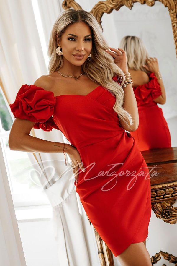 Red mini dress with puffed sleeves and ruffles – Fabiana