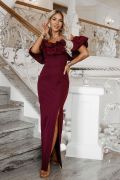 Burgundy off-the-shoulder evening dress with a frill – Cassandra