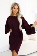 Plum-coloured formal dress with wide sleeves and a flower – Noelia
