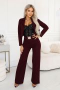 A burgundy women’s outfit with wide-leg trousers made from stretch fabric – Ewa