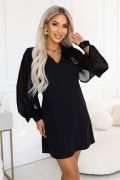 Black A-line dress with long sleeves and a flower – Kornela