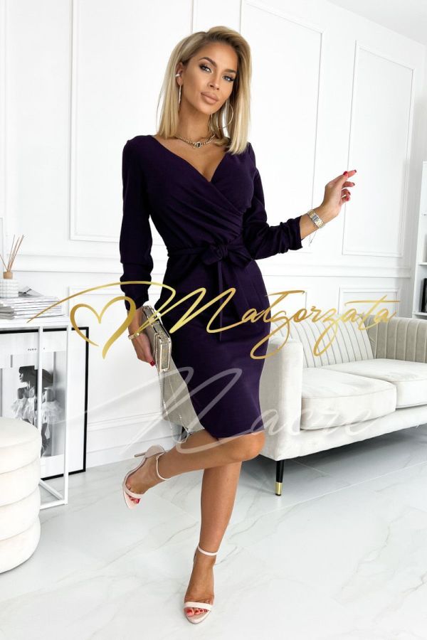 Plum day dress with envelope neckline - Livia