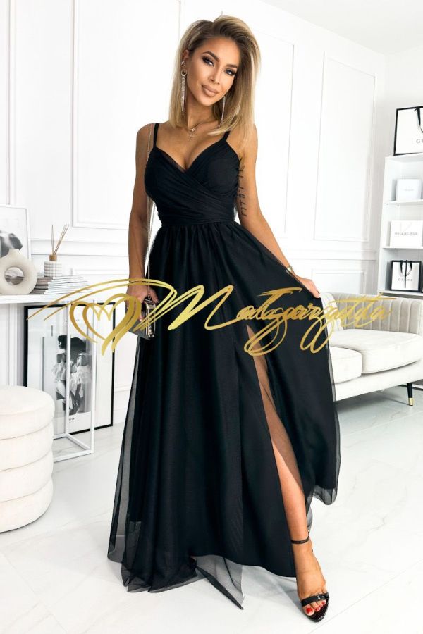 Sonia - sukienka tiulowa maxi brokatowa czarna