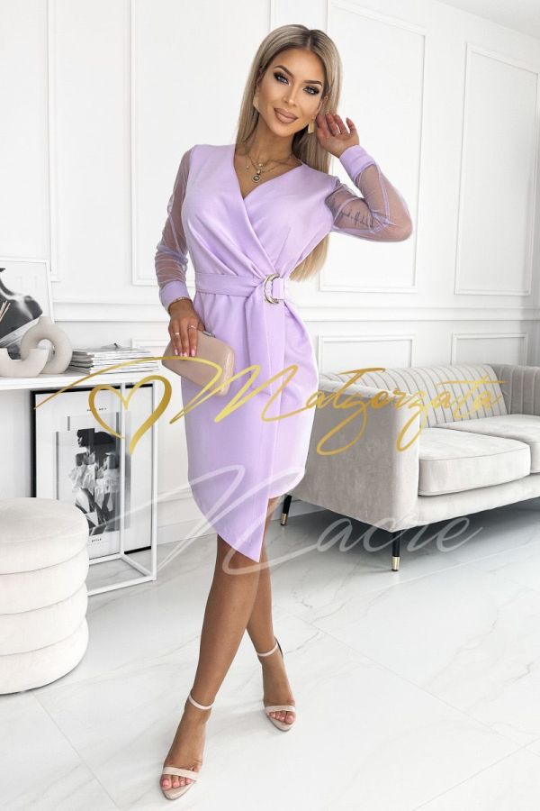 Violet asymmetrical formal dress with long sleeves - Ilona