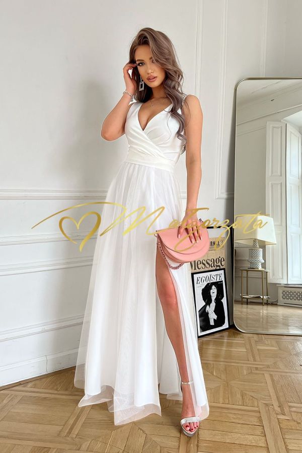 Agnes - sukienka długa ślubna biała z tiulem