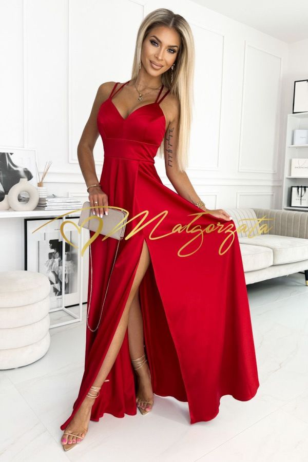 Malwina - sukienka satynowa na podwójnych ramiączkach czerwona