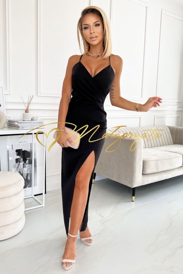 Carla - sukienka maxi dopasowana na cienkich ramiączkach czarna