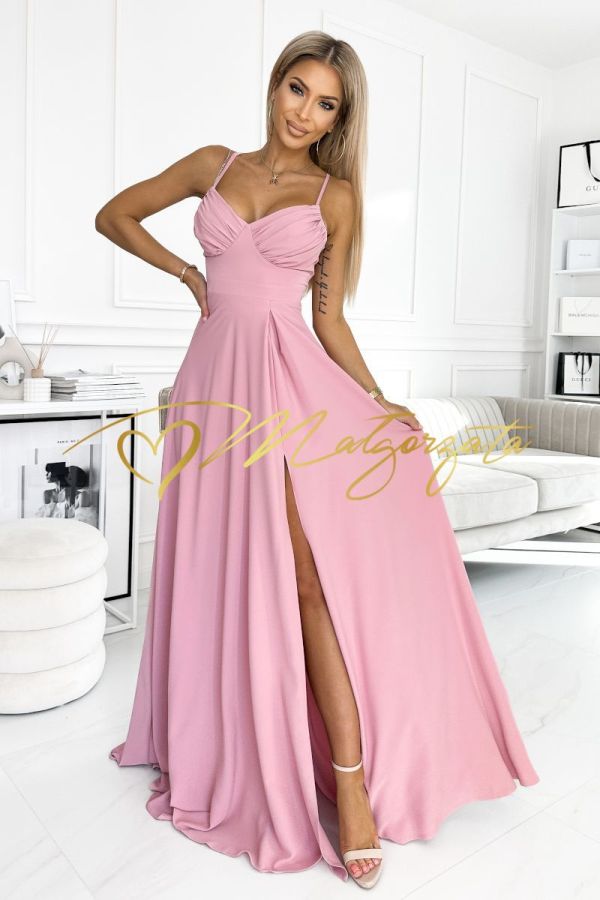 Labelle - sukienka maxi na cienkich ramiączkach ze sznurowaniem na plecach różowa