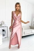 Pink long satin dress with chain - Aria