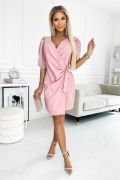 Pink short dress with envelope neckline - Day