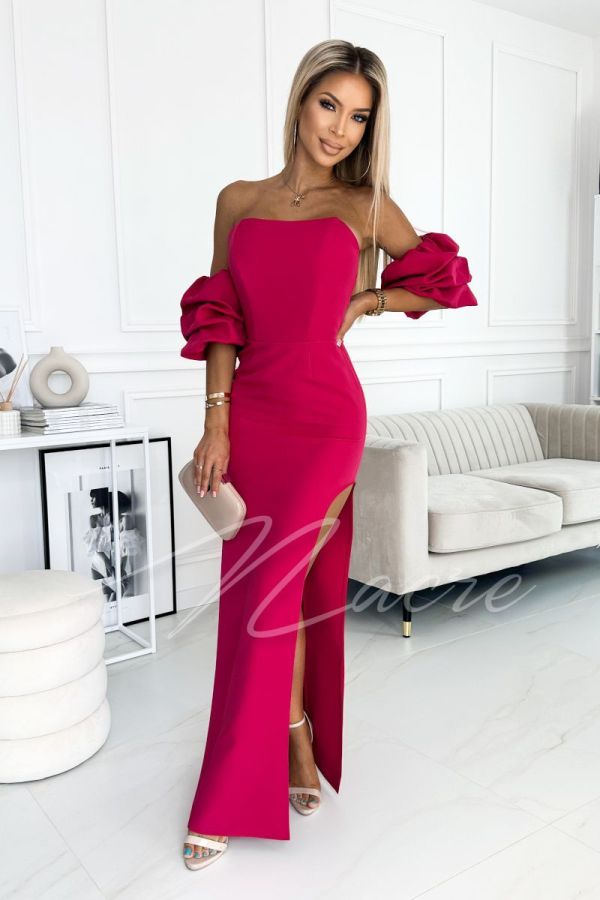 Fuchsia long corset dress with buff sleeves - Adeline