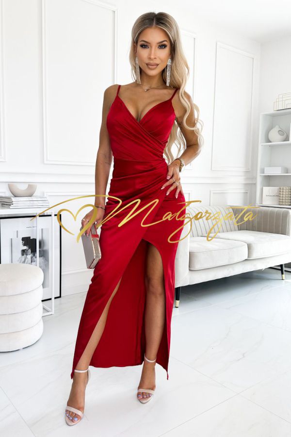 Tamy - długa satynowa sukienka dopasowana czerwona