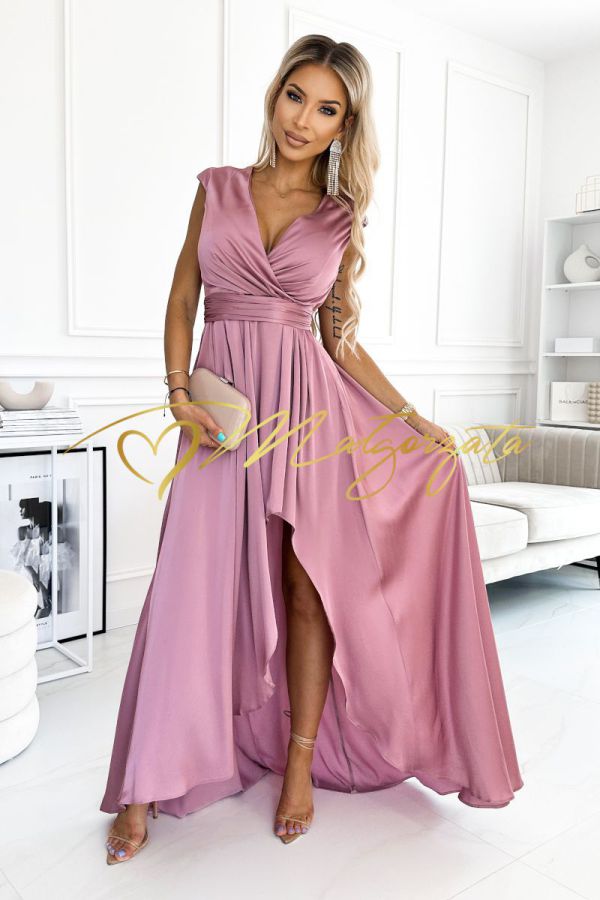 Lupe - satynowa asymetryczna sukienka na szerszym ramiączku różowa