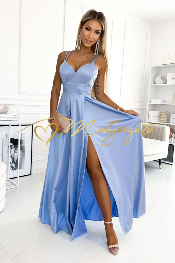 Malwina - sukienka satynowa na podwójnych ramiączkach błękitna