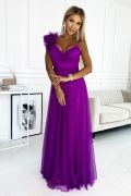 Plum long tulle flared dress for wedding - Freya
