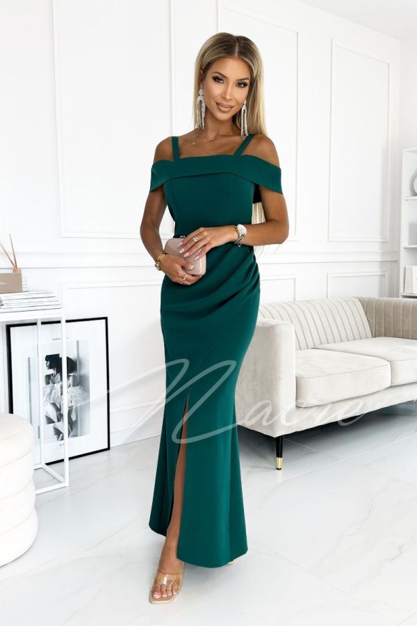 Green maxi dress with dropped shoulders - Isla