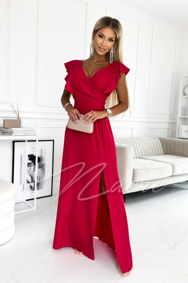 Red asymmetrical dress masking imperfections - Violeta
