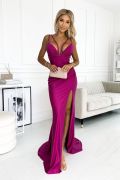 Fuchsia fitted maxi dress with train - Senya