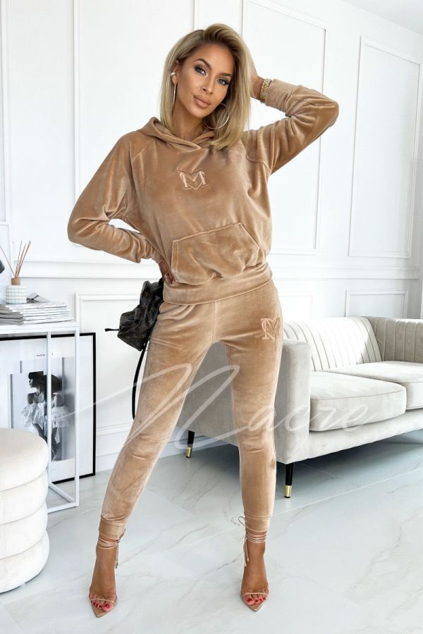 Ladies' Velour Tracksuit Set Light Caramel - Carmela