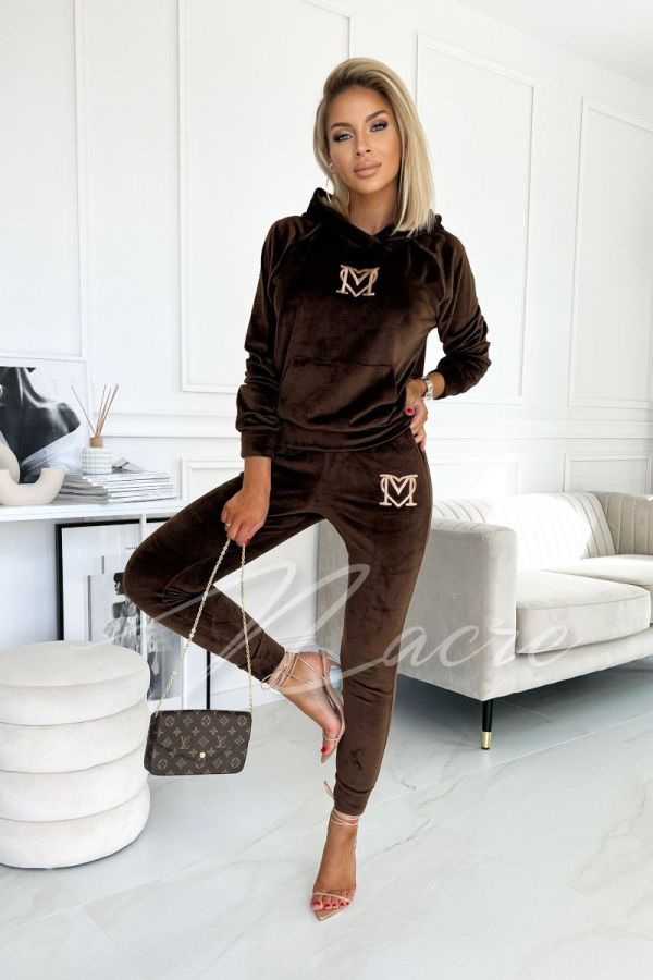 Women's Chocolate Velour Tracksuit Set - Carmela