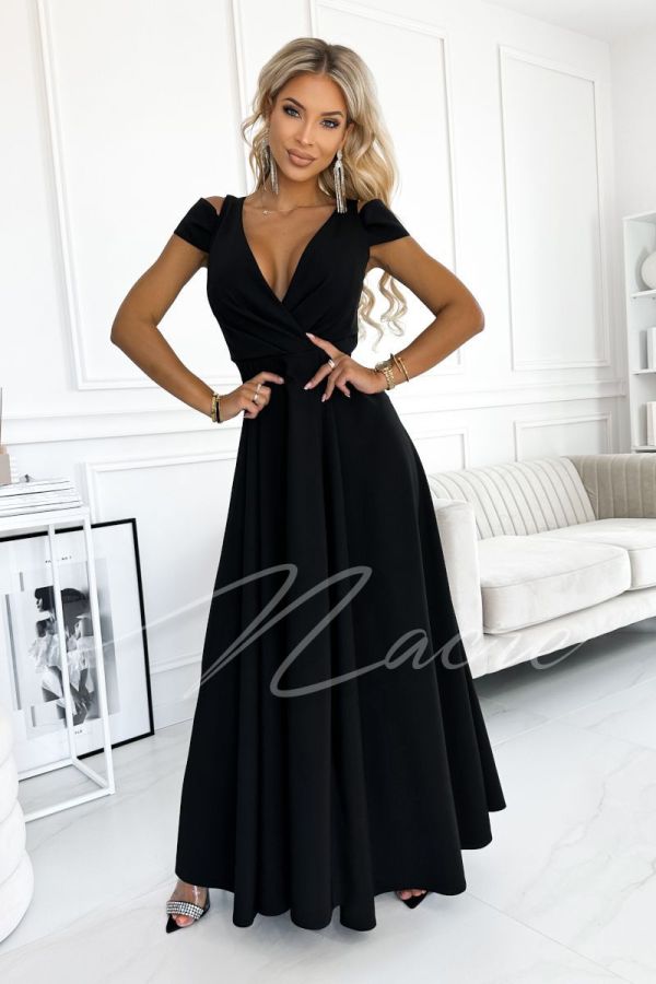 Black flared dress with envelope neckline - Francesca