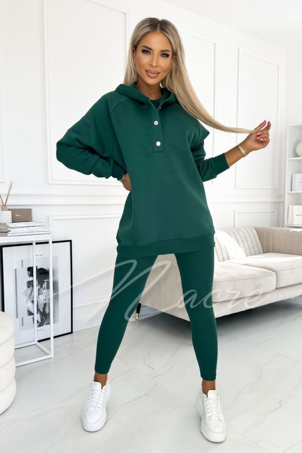 Women's three-piece set | blouse, top and leggings bottle green - Chelo