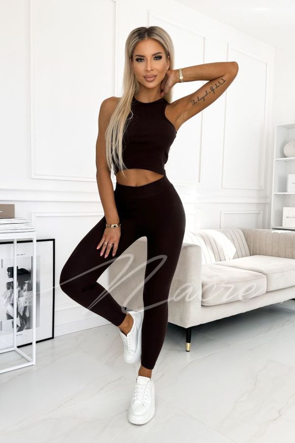 Women's three-piece set | sweatshirt, top and leggings chocolate - Chelo