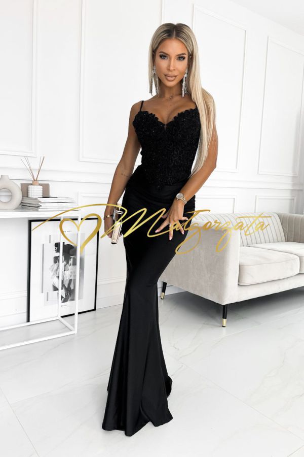 Oksana - sukienka długa z koronkowym gorsetem czarna