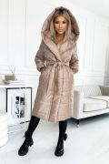 Monika - pikowany płaszcz zimowy damski z kapturem beżowy