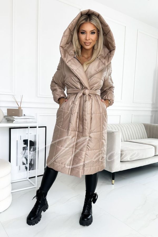 Monika - women's quilted winter coat with hood beige