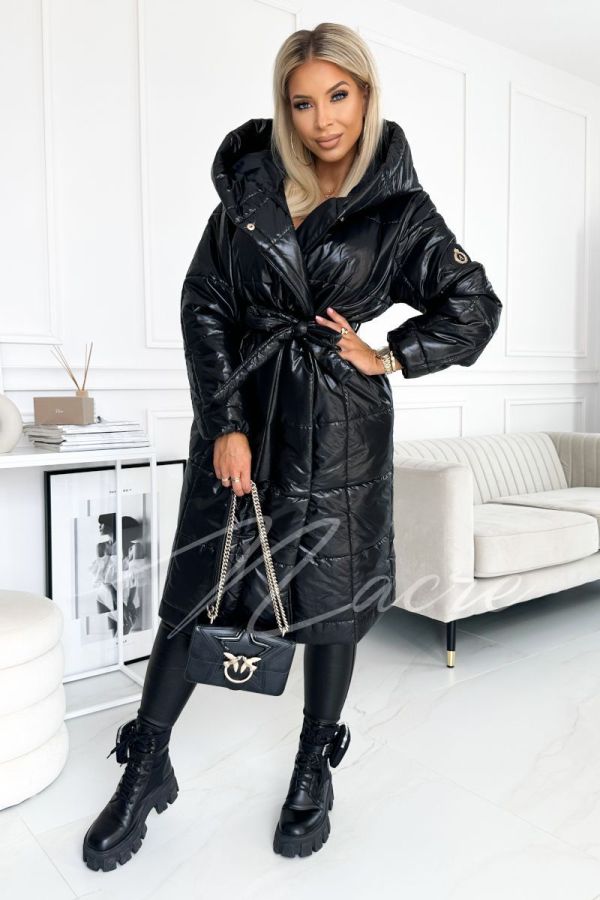 Monika - women's quilted winter coat with hood black