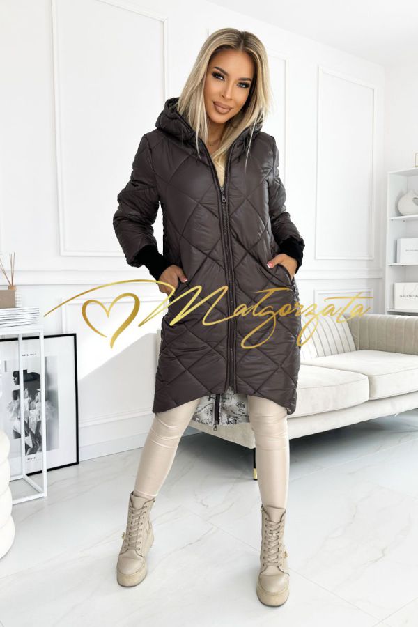 Jessie - pikowana kurtka damska zimowa z zamkiem z tyłu czekoladowa