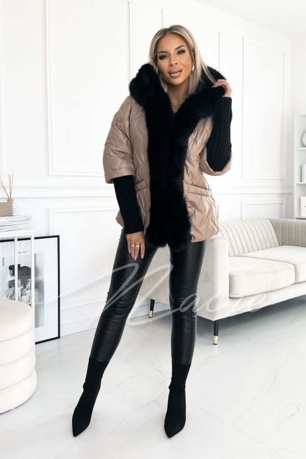 Pola - women's jacket with fur beige