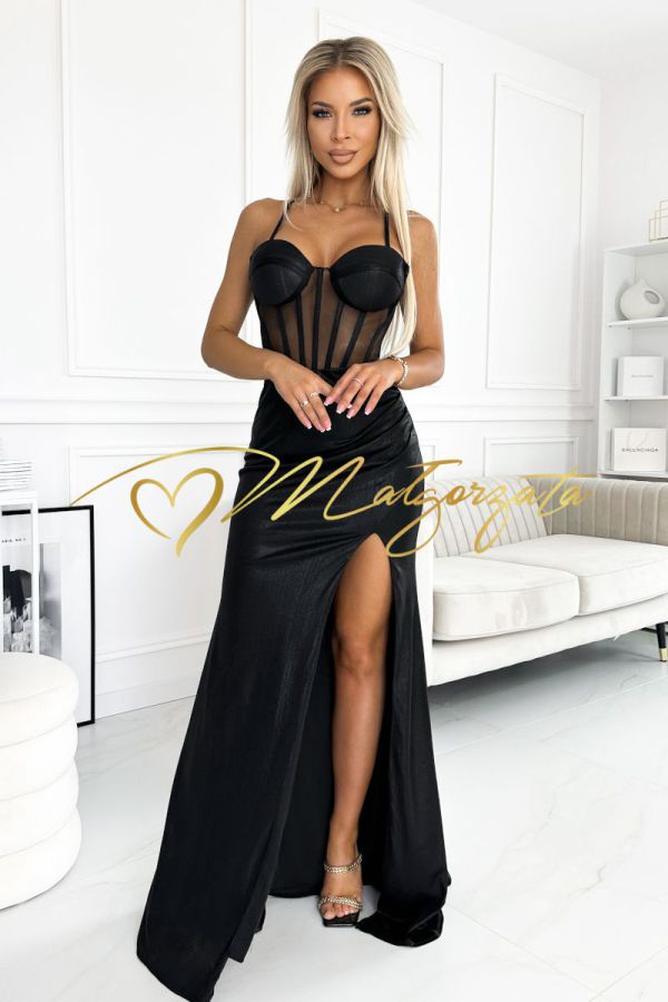 Drina - sukienka maxi gorsetowa na cienkich ramiączkach czarna