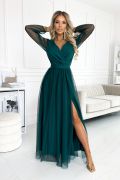 Ofelia - Sukienka tiulowa z długim rękawem butelkowa zieleń