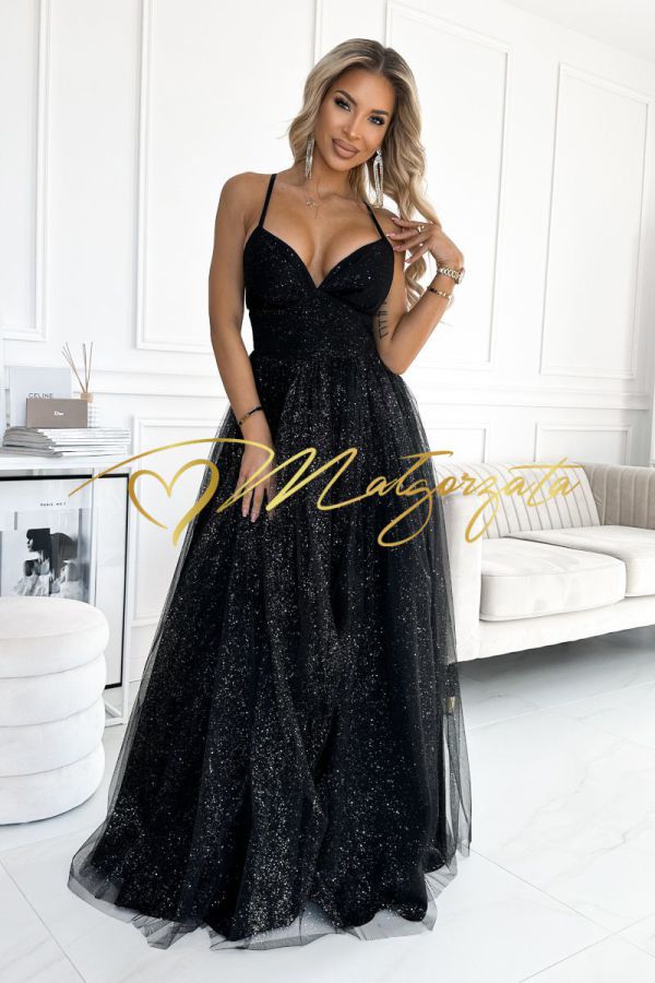 Diamonds - sukienka tiulowa maxi z brokatem czarna