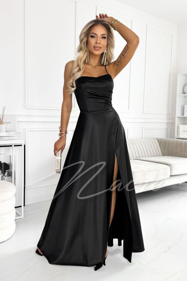 Black blushed satin corset dress - Estela