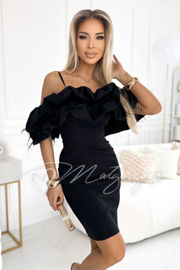 Black knee-length Spanish dress with feathers - Nanti