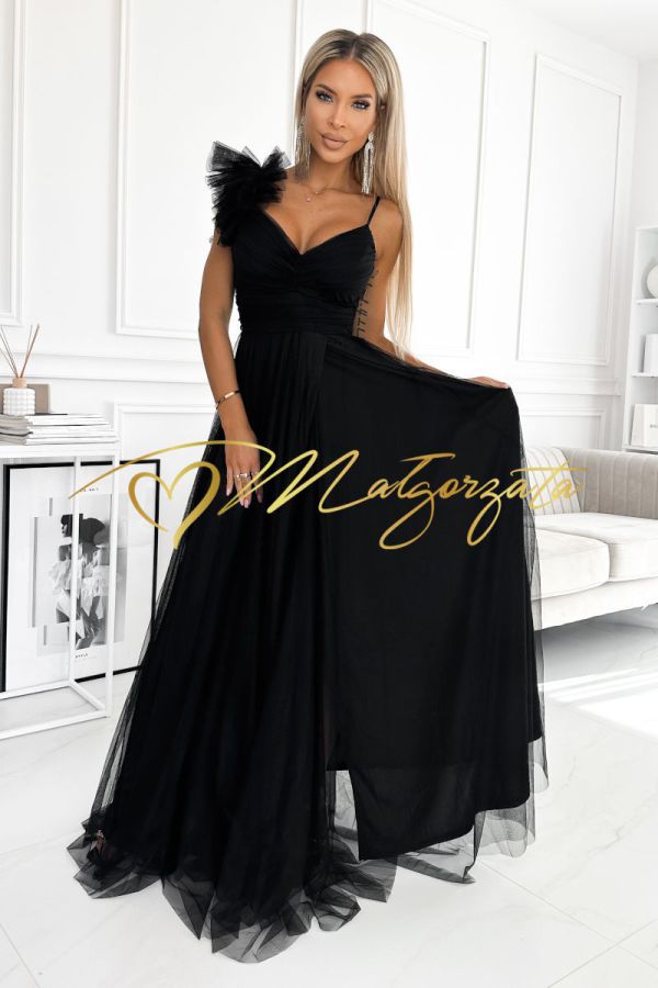 Freya - sukienka długa na wesele tiulowa rozkloszowana czarna