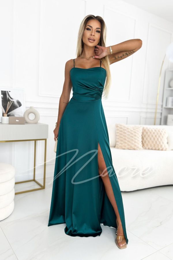 Dark green satin flared corset dress - Estela