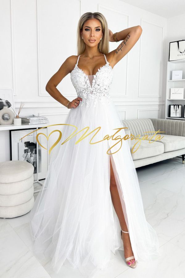Ivet - suknia ślubna gorsetowa z koronką długa biała