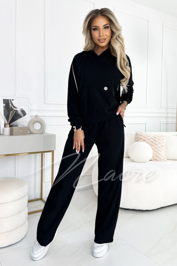 Eve - women's striped knit set with hood black