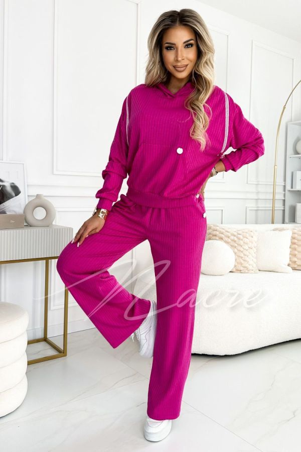 Eve - women's striped knit set with hood fuchsia